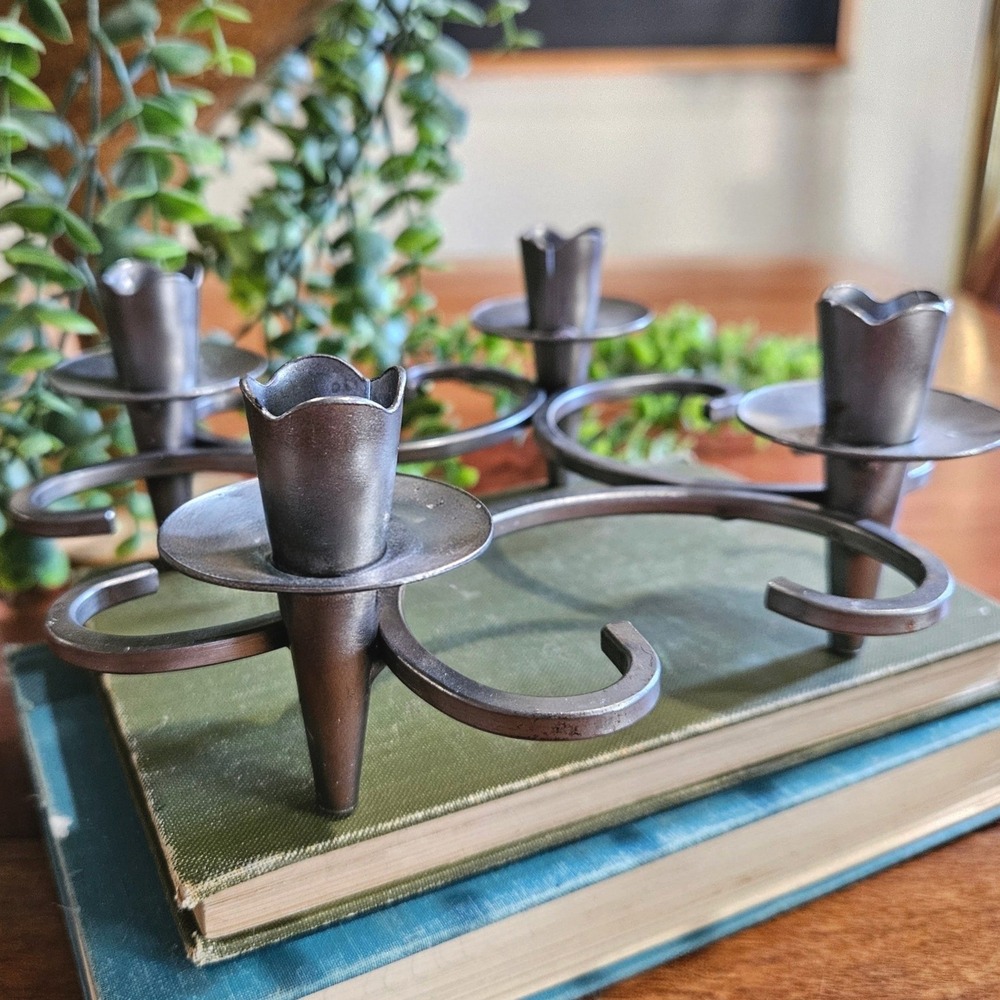 Vtg Dalagruppen Sweden 4 Arm Candelabra Scandinavian Modern Steel Candle Holder